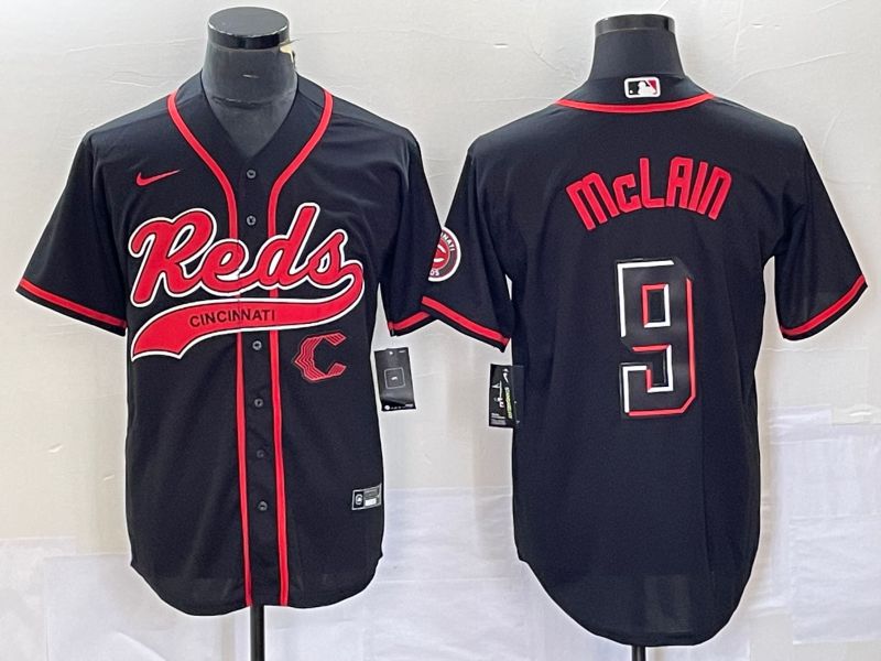 Men Cincinnati Reds 9 Mclain Black Co Branding Nike Game MLB Jersey style 4